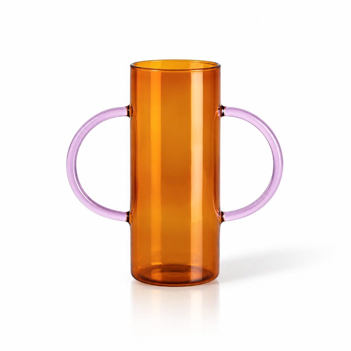 Produit : Rondo Ambre lilas, vase cylindrique en verre à deux anses
